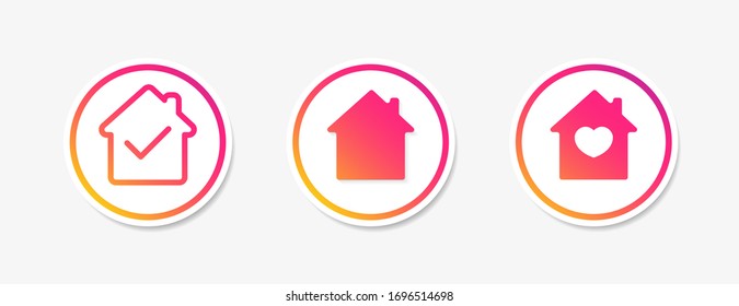 Social media sticker set in support of self-isolation and staying at home. Distancing measures to prevent virus spread. Covid19 signs. Stay home concept. Vector illustration