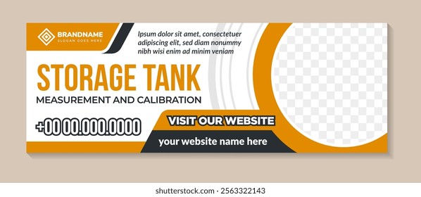 social media storage tank post promotion collection template. orange color on element isolated on white background in horizontal layout. space for photo. measurement and calibration poster design.