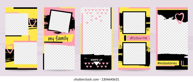 Social media stories or banner template  set. Collection for free, online photo-sharing application and social network platform. Vector illustration on white background