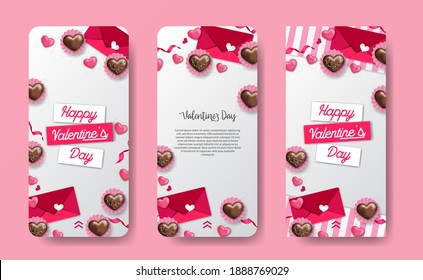 social media stories banner template for valentine's day event with sweet pink illustration decoration love heart