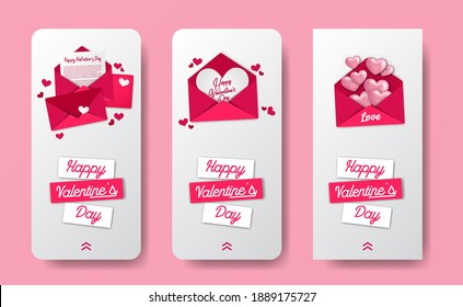 social media stories banner template for valentine's day event with sweet pink love letter envelope illustration