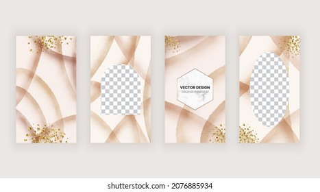 Social media stories banners with freehand boho rainbow and gold glitter texture
