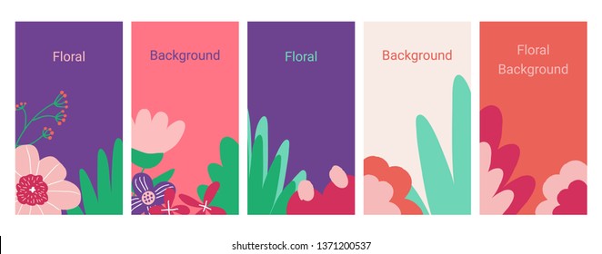 Social media stories banners set, story, floral templates for cover, flyier, brochure, vector bright backgrounds collection.