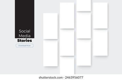 Social Media Stories, Blank Mobile Screens For Showcase Your Designs. Vector Illustration