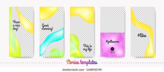 Social Media Stories Concept. Fashion Frames for Creative Photography Presentation. Web Camera Design for Social Media. Colorful Fluid Shapes for Mobile Screen. Trendy Color Set of Media Template.
