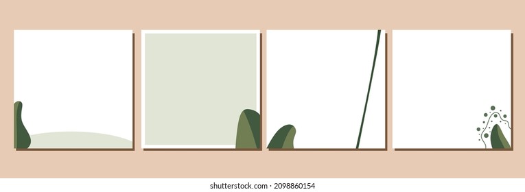 Social media stories and cover. Background template with copy space for text and images, Tropical line arts , floral and leaves in nature tone vector illustration.