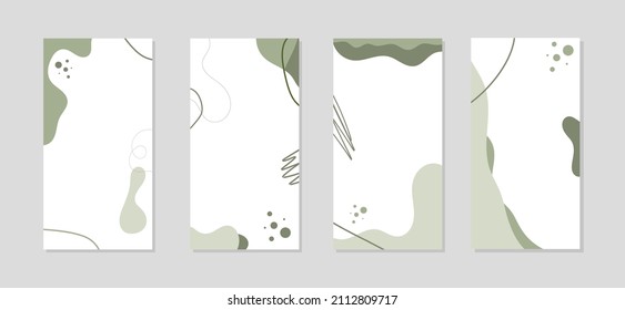 Social media stories and cover. Background template with copy space for text and images, Tropical line arts , floral and leaves in nature tone vector illustration.