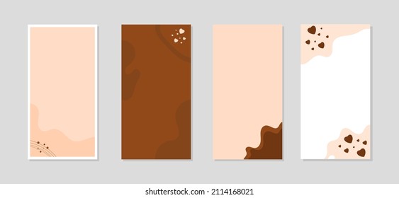 Social media stories and cover. Background template with copy space for text and images, Line arts , doodle and love in chocolate tone vector illustration.