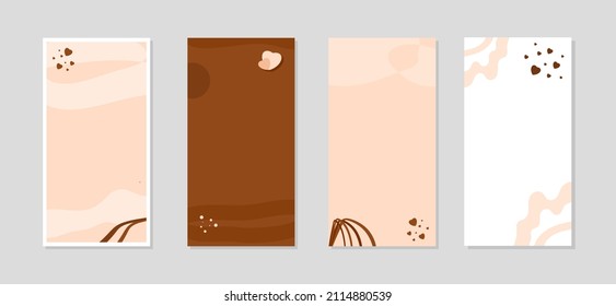 Social media stories and cover. Background template with copy space for text and images, Line arts , doodle and love in chocolate tone vector illustration.