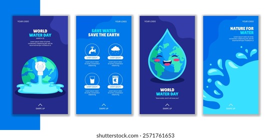 Social Media Stories Design Featuring World Water Day in Flat Cartoon Style
