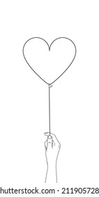 Social Media Stories Hand Holding Heart Balloon for Copy Space Valentine and Love Outline Icon Illustration on White Background