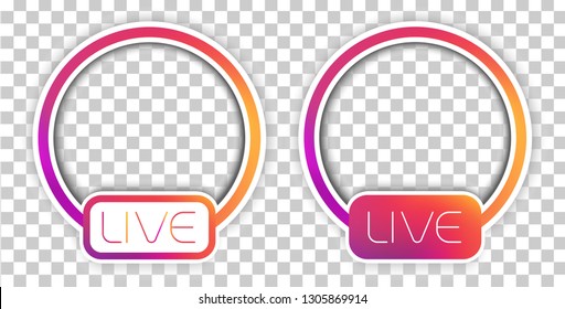 Social Media Stories Live Video TV Streaming Icon. Vector Gradient Frame Mockup With Transparent Circle 