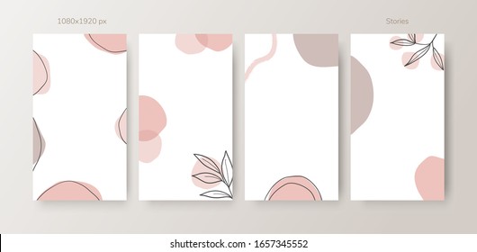 Social media stories and Main Feed cover.  Background template with copy space for text and images, Tropical line arts , floral and leaves in warm earth tone vector illustration.