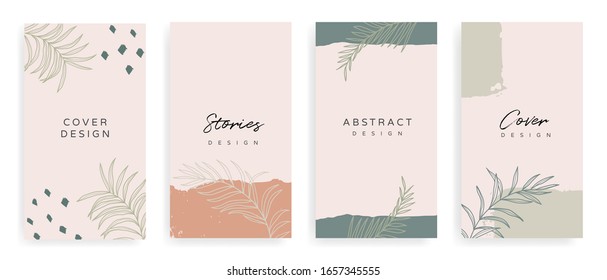 Social media stories and Main Feed cover.  Background template with copy space for text and images, Tropical line arts , floral and leaves in warm earth tone vector illustration. - Shutterstock ID 1657345555