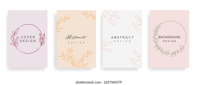 Social media stories and Main Feed cover.  Background template with copy space for text and images, Tropical line arts , floral and leaves in warm earth tone vector illustration.