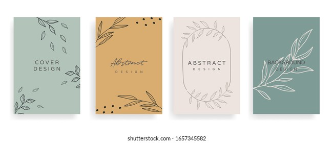 Social media stories and Main Feed cover.  Background template with copy space for text and images, Tropical line arts , floral and leaves in warm earth tone vector illustration.