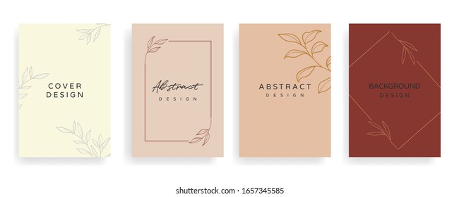 Social media stories and Main Feed cover.  Background template with copy space for text and images, Tropical line arts , floral and leaves in warm earth tone vector illustration.