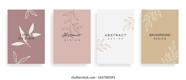 Social media stories and Main Feed cover.  Background template with copy space for text and images, Tropical line arts , floral and leaves in warm earth tone vector illustration.