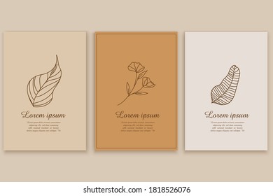 Social media stories and Main Feed cover. Background template with copy space for text and images, Tropical line arts , floral and leaves in warm earth tone vector illustration.