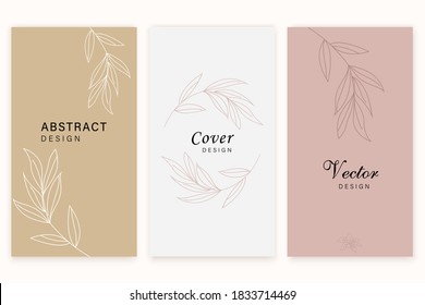 Social media stories and Main Feed cover. Background template with copy space for text and images, Tropical line arts , floral and leaves in warm earth tone vector illustration.