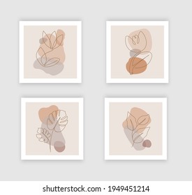 Social media stories and Main Feed cover. Background template with copy space for text and images, Tropical line arts , floral and leaves in warm earth tone vector illustration.