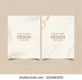 Social media stories and Main Feed cover. Background template with copy space for text and images, line, floral and leaves in warm earth tone. Vector illustration.