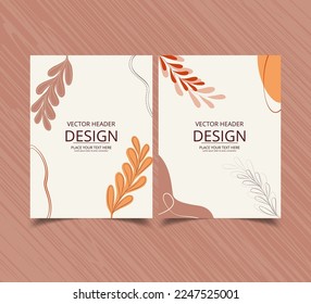 Social media stories and Main Feed cover. Background template with copy space for text and images, line and leaves in warm earth tone. Vector illustration.