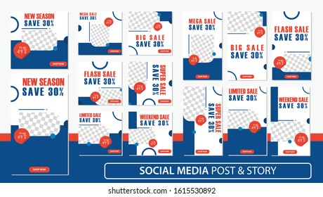 Social media stories and post bundle kit template Premium Vector