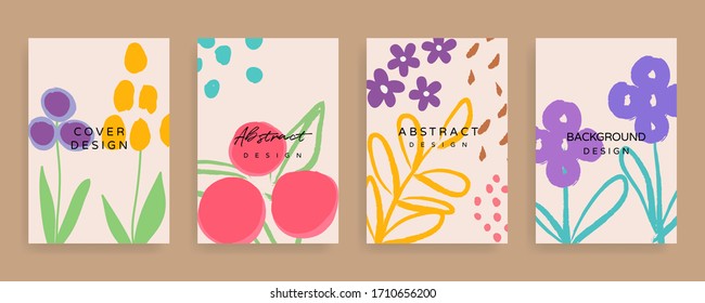 Social media stories and post cover design vector set. Background template with copy space for text and images design by abstract coloured shapes, line arts and floral. 