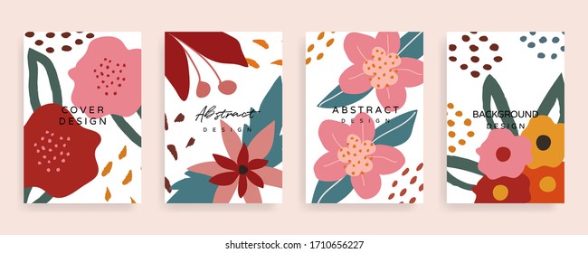 Social media stories and post cover design vector set. Background template with copy space for text and images design by abstract coloured shapes, line arts and floral. 