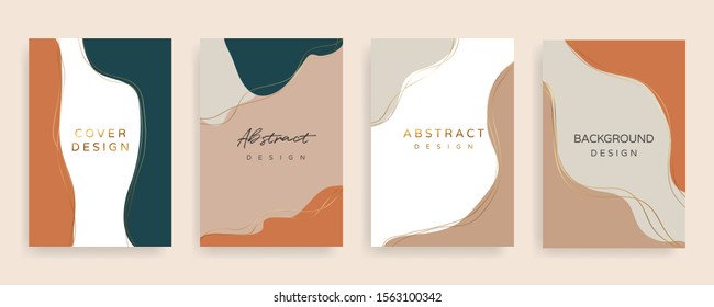 Social media stories and post creative Vector set. Background template with copy space for text and images design by abstract colored shapes,  line arts , Tropical leaves  warm color of the earth tone