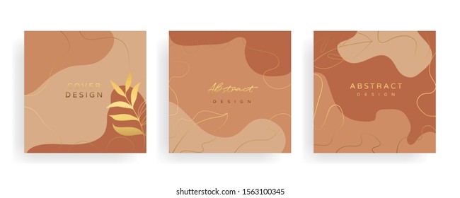 Social media stories and post creative Vector set. Background template with copy space for text and images design by abstract colored shapes,  line arts , Tropical leaves  warm color of the earth tone