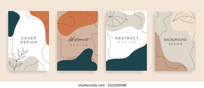 Social media stories   post creative Vector set  Background template and copy space for text   images design by abstract colored shapes   line arts   Tropical leaves  warm color the earth tone