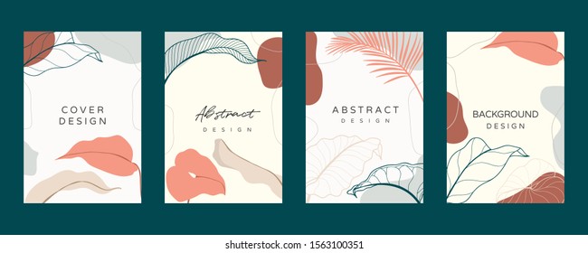 Social media stories and post creative Vector set. Background template with copy space for text and images design by abstract colored shapes,  line arts , Tropical leaves  warm color of the earth tone