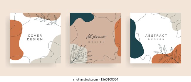 Social media stories and post creative Vector set. Background template with copy space for text and images design by abstract colored shapes,  line arts , Tropical leaves  warm color of the earth tone