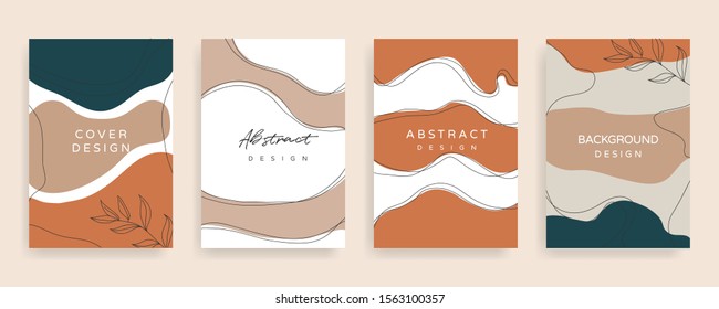 Social media stories and post creative Vector set. Background template with copy space for text and images design by abstract colored shapes,  line arts , Tropical leaves  warm color of the earth tone