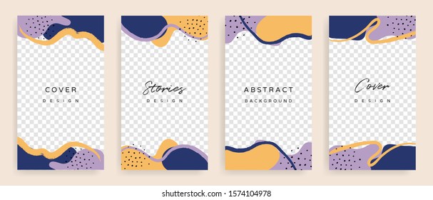Social media stories and post creative Vector set. Background template with copy space for text and images design by abstract colored shapes,  line arts , Tropical leaves  warm color of the earth tone