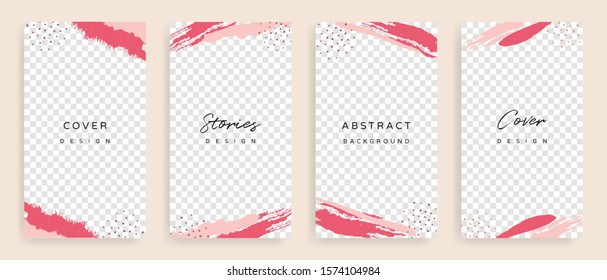 Social media stories and post creative Vector set. Background template with copy space for text and images design by abstract colored shapes,  line arts , Tropical leaves  warm color of the earth tone