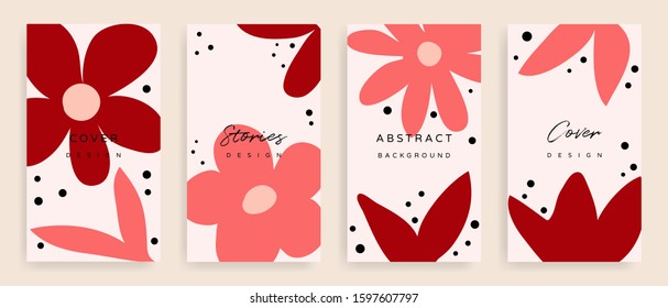 Social media stories and post creative Vector set. Background template with copy space for text and images design by abstract colored shapes,  line arts and natural shape.