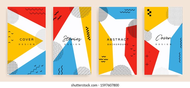 Social media stories and post creative Vector set. Background template with copy space for text and images design by abstract colored shapes,  line arts and natural shape.