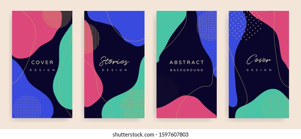 Social media stories and post creative Vector set. Background template with copy space for text and images design by abstract colored shapes,  line arts and natural shape.