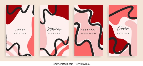 Social media stories and post creative Vector set. Background template with copy space for text and images design by abstract colored shapes,  line arts and natural shape.