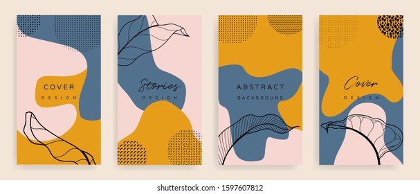 Social media stories and post creative Vector set. Background template with copy space for text and images design by abstract colored shapes,  line arts and natural shape.