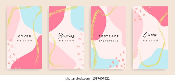 Social media stories and post creative Vector set. Background template with copy space for text and images design by abstract colored shapes,  line arts and natural shape.