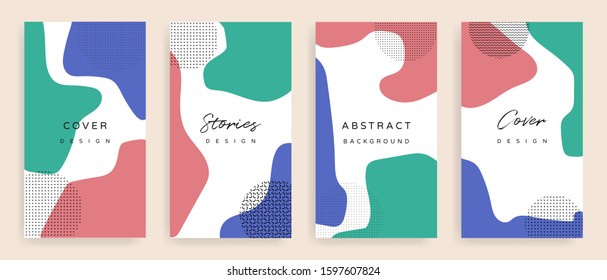 Social media stories and post creative Vector set. Background template with copy space for text and images design by abstract colored shapes,  line arts and natural shape.