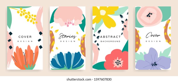 Social media stories and post creative Vector set. Background template with copy space for text and images design by abstract colored shapes,  line arts and natural shape.