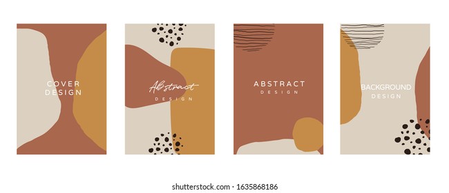 Social media stories and post creative Vector set. Background template with copy space for text and images design by abstract colored shapes,  line arts , Tropical leaves  warm color of the earth tone