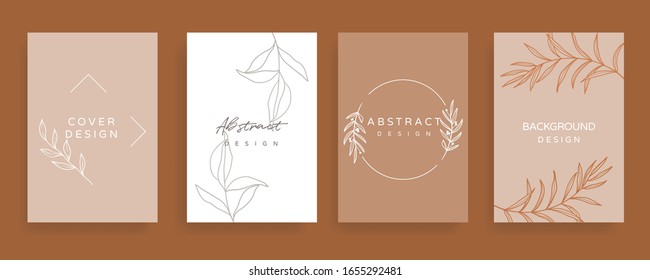 Social media stories and post creative Vector set. Background template with copy space for text and images design by abstract colored shapes,  line arts , Tropical leaves  warm color of the earth tone