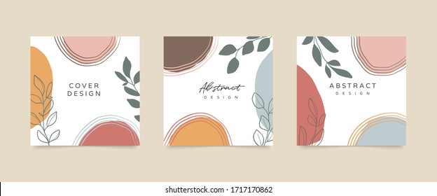 Social media stories and post creative Vector set. Background template with copy space for text and images. Abstract coloured shapes, line arts , floral and leaves, warm color of the earth tone	
