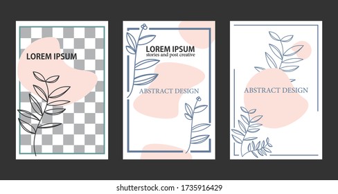 Social media stories and post creative Vector set. Background template with copy space for text and images design by abstract colored shapes  line arts   Tropical leaves warm color of the earth tone
